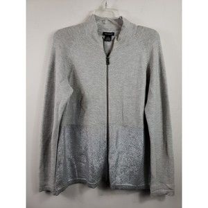 Sans Pareille long sl gray silver sz XL womenS CARDIGAN ZIP sparkle silk blend